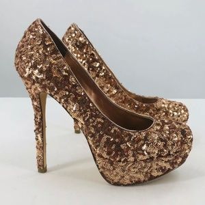 Rose Gold Sequined 5" Stiletto Heels Platform Pumps Bakers Party